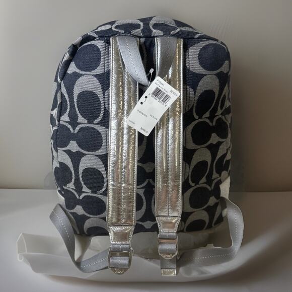 Rare Find NEW Coach Signature Denim Backpack F19691 Denim Silver Metallic Trim main image 9